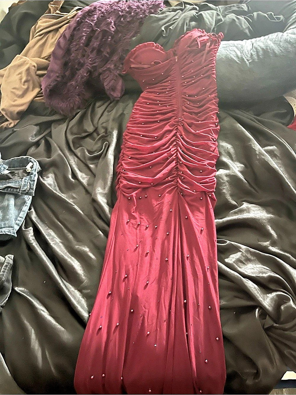 Windsor Caterina Formal Strapless Faux Pearl Long Dress